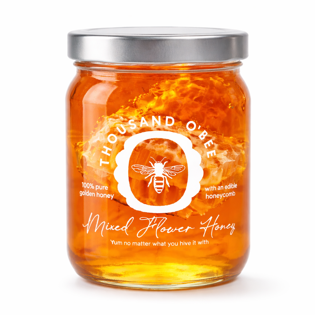 Thousand O’Bee Mixed Flower Honey + Honeycomb – 490g